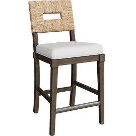 Perspective view of Porsha Modern Bohemian Dark Brown Mahogany Wood Natural Rattan Fabric 27 Counter Height Stool, Armless, Woven