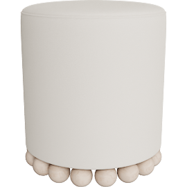 Perspective view of Dex Cream Upcycled Fabric Ottoman, Round