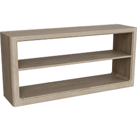 Perspective view of Makena 60 Wide Wood Entryway Console Table, Shelves