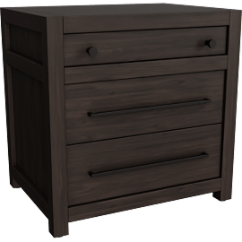 Perspective view of Sawyer Black Walnut 3 Drawer Nightstand W/ Usb