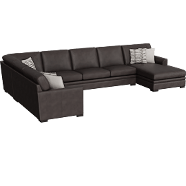 Perspective view of Greer Brown / Grey Natural Leather 4 Piece 166 Modular U-Shaped Sectional With Right Arm Facing Chaise & Armless Sofa, Deep Seated