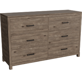 Perspective view of Grey Woodland 6-Drawer Dresser