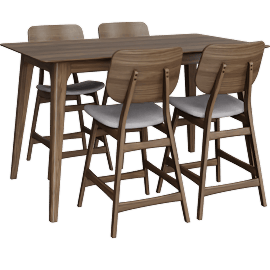 Perspective view of Scarpo Brown/Grey Wood 36" Rectangular Counter Height Table Set For 4