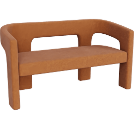 Perspective view of Mapleville Orange Boucle Curved Dining Bench With Back