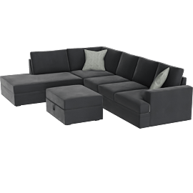 Perspective view of Bonaterra II 127 2 Piece Sectional With Right Arm Facing Sleeper Sofa + Left Arm Facing Corner Chaise & Ottoman, Gun Metal