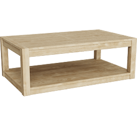 Perspective view of Solterra Natural 50 Wide Rectangular Wood Coffee Table, Shelf