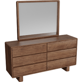 Perspective view of Citra Brown Mango Wood 6-Drawer Dresser With Mirror