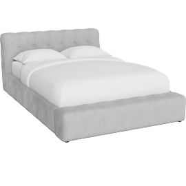 Perspective view of Zannah Light Grey Chenille Upholstered Queen Platform Bed