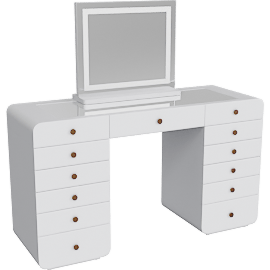 Perspective view of Hepburn White Vanity Desk With Rela Led Panel Vanity Mirror