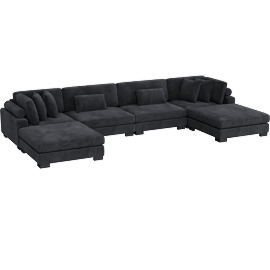 Perspective view of Ellery Black 6-Piece Modular Sectional With Ottomans