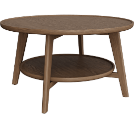 Perspective view of Kairo Brown 32 Wide Round Wood Coffee Table With Shelf