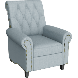 Perspective view of Aidan Light Blue Upholstered Manual Push Back Recliner Chair with Nailheads