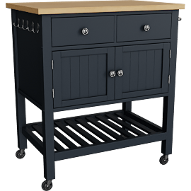 Perspective view of Seymour Black Wood Kitchen Bar Cart With Wheels