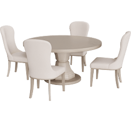 Perspective view of Hutchy 60 Round Dining Table Set For 4 With Side Chairs