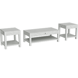 Perspective view of Baylor White 3 Piece Coffee Table Set