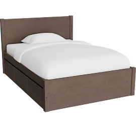 Perspective view of Nora Brown Wood Full Panel Bed, Double 3-Drawer Storage Unit