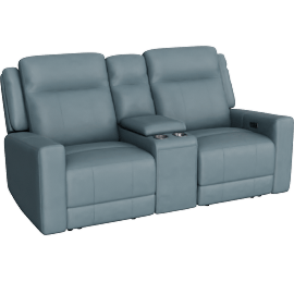 Perspective view of Tatiana Blue Leather 77 3 Piece Power Reclining Modular Console Loveseat With USB