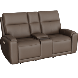 Perspective view of Kinsey Leather Flexsteel 75 Power Zero Gravity Reclining Console Loveseat With Power Headrest Power Lumbar Heat & Massage, Cocoa