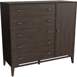 Perspective view of Airen Dark Brown 5 Drawer + 1 Door Chest