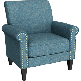 Perspective view of Helmsley Accent Chair in Blue Tweed