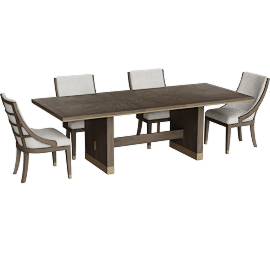 Perspective view of Salerno Dark Brown Wood Double Pedestal Rectangular 96-120 Extendable Dining Set For 4
