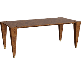 Perspective view of Laurent 78" Burl Wood Dining Table by Laura Harrier & Tiffany Howell