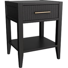 Perspective view of Reesi Black Fluted Wood 1-Drawer Nightstand