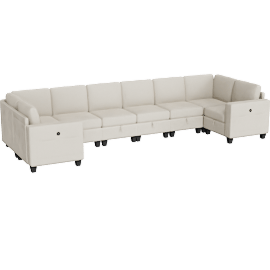Perspective view of Radnor Beige 8-Piece Sectional With Storage Storage Pouches And Usb Charging Ports