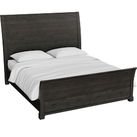 Perspective view of Ezekiel King Brown Wood Platform Storage Sleigh Bed, Drawers