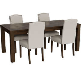 Perspective view of Benni Brown Dining Table Set For 4 With Curved Backrest Chairs