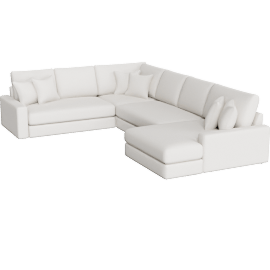 Perspective view of Sawyer Linen 169 Fabric 4 Piece Sectional With Right Arm Facing Oversized Chaise
