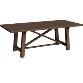 Perspective view of Bennie Farmhouse Grey Brown Wood Extendable Rectangular Dining Table, 6 Seat