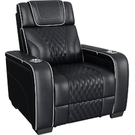 Perspective view of Greeley Black Leather 37 Power Reclining Chair With Power Headrest Storage Arms With Cup Holders Air Massage And Heat Led Lighting And Charging Ports