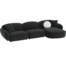 Perspective view of Lucie 3Pc Sectional W 3 Pillows Black & White Shimmer Chenille