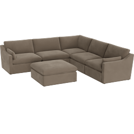 Perspective view of Adelina 123 5 Piece Modular Sectional with Ottoman, Mocha