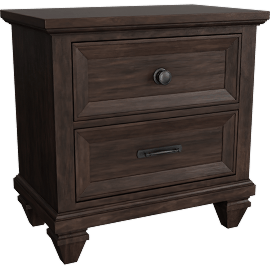 Perspective view of Fitzgerald Brown Wood 2-Drawer Nightstand With USB, Acacia
