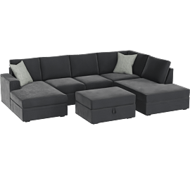 Perspective view of Bonaterra II Gun Metal 127 2 Piece Sectional With Left Arm Facing Sleeper Sofa Chaise + Right Arm Facing Corner Chaise & Ottoman