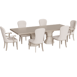 Perspective view of Hutchy Rectangular Dining Table Set For 6 With Side & Arm Chairs