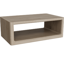 Perspective view of Makena 50 Wide Rectangle Wood Coffee Table, Shelf, Wheels