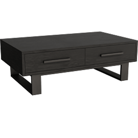 Perspective view of Lars Brown 47 Wide Rectangle Wood Top & Metal Base 2-Drawer Coffee Table, Storage