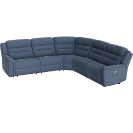 Perspective view of Dutton Blue Fabric 118 5 Piece Power Reclining Modular Sectional With 2 Armless Chairs