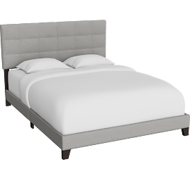 Perspective view of Lucy Grey Queen Linen Upholstered Button Tufted Panel Bed