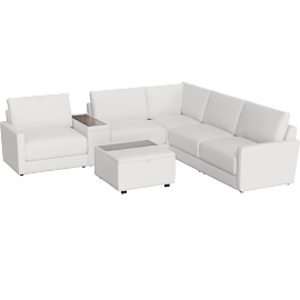 Perspective view of Soraya Fabric 134 6 Piece Power Reclining Modular Sectional With Console & Ottoman USB, Cream