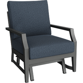 Perspective view of PORTOFINO OUTDOOR METAL + NAVY SUNTASTIC FABRIC GLIDER LOUNGE CHAIR