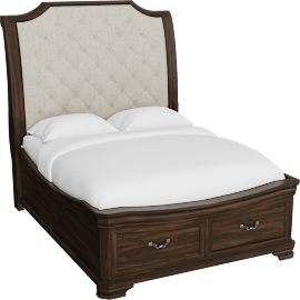 Perspective view of Henrietta Queen Wood & Upholstered Platform Storage Bed