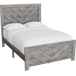 Perspective view of Beri Grey Full Wood Panel Bed With Chevron Headboard