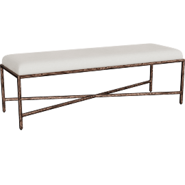 Perspective view of Rosaleigh Cream 54 Chenille Upholstered Bedroom Bench With Bronze Metal Legs, Entryway
