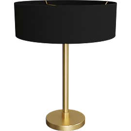 Perspective view of Cohen lamp, 18h, Satin brass/ black shade