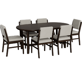 Perspective view of Amira Espresso Brown Wood 70 Oval Dining With Curved Back Chairs Set For 6