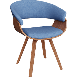 Perspective view of Mumsy Blue Fabric With Walnut Wood Finish Dining Chair